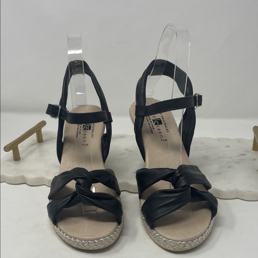 Jose Saenz Genuine Leather Black Wedged Heel Sandals